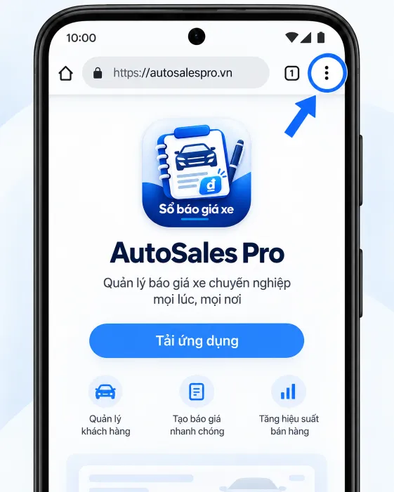 Chrome trên điện thoại Android: nút ba chấm dọc ở góc trên bên phải được khoanh tròn xanh