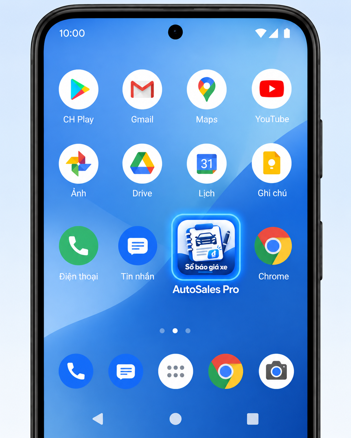 Logo AutoSales Pro xuất hiện trên màn hình chính Android sau khi cài